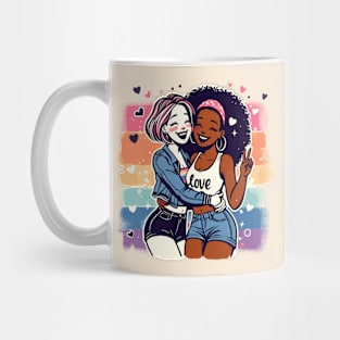 Cute Happy Lesbian Sapphic Whitey Melanin Rainbow Pride Mug